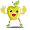 Cute green apple cartoon mascot character cool expression