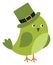 Cute Green Bird Wearing St. Patrick Hat. Vector St. Patrick Bird