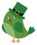 Cute Green Bird Wearing St. Patrick Hat. Vector St. Patrick Bird