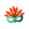 Cute green carnival brazil mask with red feather