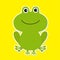 Cute green cartoon frog. White background.