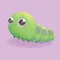 Cute green caterpillar kawaii style isolated on lilac background