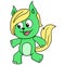 A cute green creature with blonde hair is dancing, doodle icon image kawaii