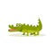 Cute green crocodile with big shiny eyes standing on four paws. Predatory reptile. Flat vector icon