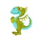 Cute green dragon with blue belly and muzzle. Fantastic animal with small wings and long tail. Flat vector icon