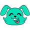 Cute green easter bunny head laughing happily, doodle icon drawing