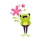 Cute Green Flog Holding Flowers on Stalk Hiding It Behind Its Back Vector Illustration