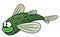 Cute Green Flying Fish Cartoon Color Illustration