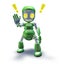 Cute green friendly robot mascot showing