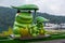 Cute green frog statues at Ita Thao pier in Sun Moon lake.