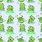 Cute green frogs seamless pattern.