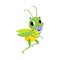 Cute Green Grasshopper Character Smell Flower Vector Illustratio