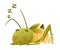 Cute green grasshopper sleeping. Funny baby insect mascot cartoon character vector illustration