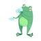 Cute Green Leaping Frog Character Drinking Tea with Cup Vector Illustration