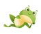 Cute Green Leaping Frog Character Lying and Smiling Vector Illustration