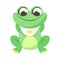 Cute Green Leaping Frog Character Sitting with Bib Vector Illustration