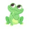 Cute Green Leaping Frog Character Sitting and Thinking Vector Illustration