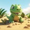 Cute Green Megalosaurus Dinosaur: Sandbox Model For Little Children To Play With