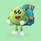 Cute green monster carrying a schoolbag, backpack, back to school