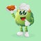 Cute green monster, chef serving food