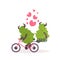 Cute green monster riding bicycle carrying girlfriend happy valentines day holiday celebration concept cartoon monsters