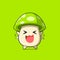 Cute green mushroom character feel happy. Vector flat carton character illustration