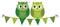 Cute Green Owls Sitting on Bunting . Vector St. Patrick Owls