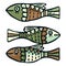 Cute green patterned fish vector illustration. Decorative nautical life clipart