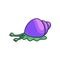 Cute green sleeping snail with purple home shell