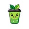 Cute green smoothie cup cartoon smiling, friendly happy beverage cup illustration isolated