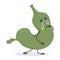 Cute green stomach character unhappy pain emotion. Nausea stomach vector illustration.