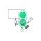 Cute green streptococcus pneumoniae mascot design smiley with rise up a board