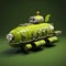 Cute Green Submarine 3d Model: Art Deco Futurism With Minecraft Style