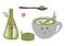 Cute green tea matcha illustration set