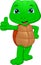 Cute green turtle cartoon thumb up