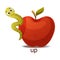 Cute Green Worm Creeping Up Red Apple as English Preposition Word Vector Illustration