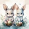 cute greeting watercolor card with rabbit