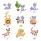 Cute Grey Cat Demonstrating Prepositions with Different Object Vector Set