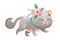 Cute Grey Cat with Flowers on Its Head and Neck Collar Walking Vector Illustration