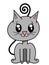 Cute grey kawaii kitten or cat character front view isolated