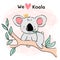 Cute grey koala eat leave on branch tree, animal character drawing outline idea for greeting card, child, kid and nursery print