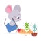 Cute Grey Mouse Gardener Dig Soil with Shovel Vector Illustration