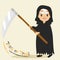 Cute Grim Reaper Holding Scythe, Halloween Cartoon Vector