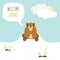 Cute Groundhog Day card as funny cartoon character of marmot