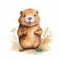 Cute Groundhog Watercolor Illustration - Lively Style With Charming Character