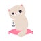 Cute Grumpy Cat with White Coat Sitting on Pink Pillow with Fish Bone Vector Illustration