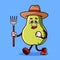 Cute Guava fruit Farmer character with pitchfork. Fruit character icon concept isolated. flat cartoon style Premium Vector