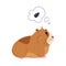 Cute guinea pig dreaming about sunflower seed. Funny brown pet rodent cartoon vector illustration