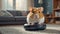 Cute guinea pig, robot vacuum cleaner home fluffy indoor