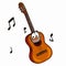 Cute guitar cartoon and white background